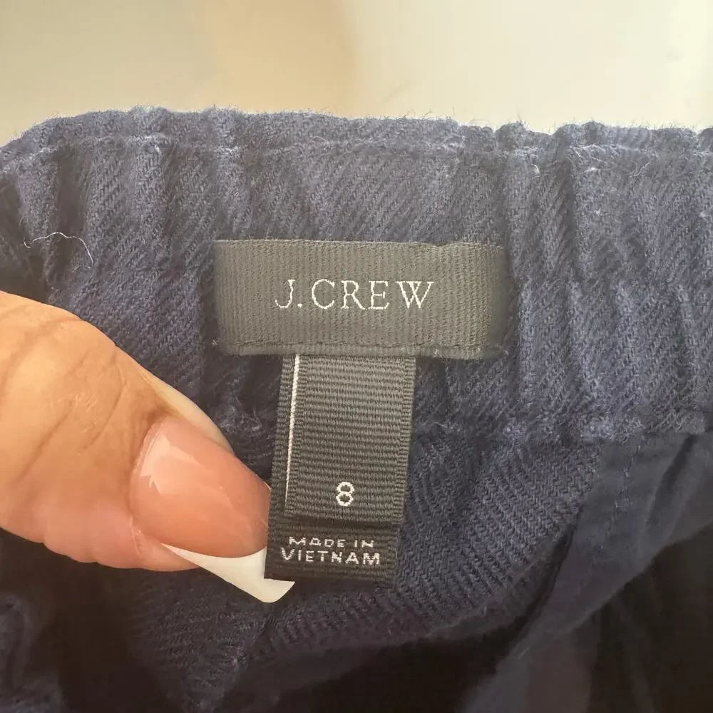 J.Crew Linen Blend Navy Pants Women’s Size 8 Elastic‎ Waist Straight Leg